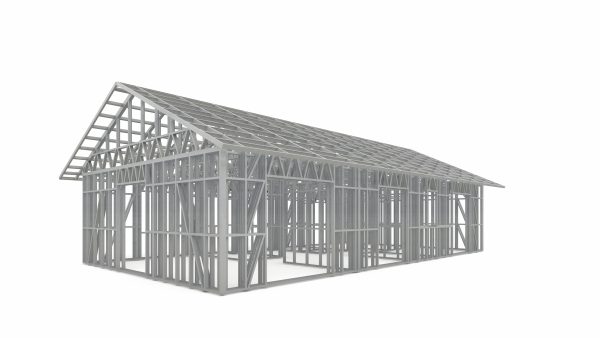 Modern prefab villa with gable roof frame