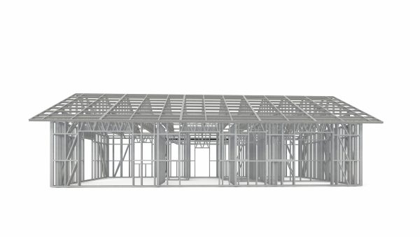 Modern prefab villa with gable roof frame