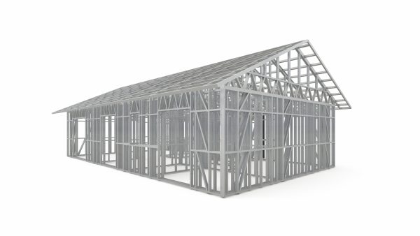 Modern prefab villa with gable roof frame