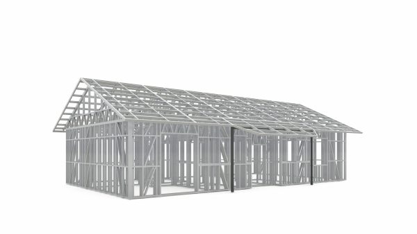 Modern prefab villa with gable roof frame