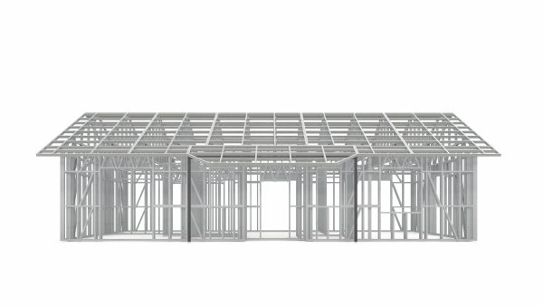 Modern prefab villa with gable roof frame