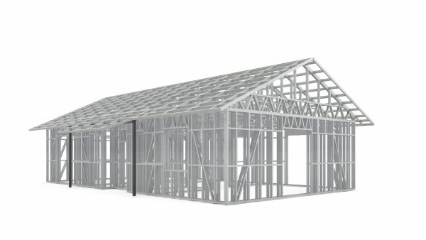 Modern prefab villa with gable roof frame
